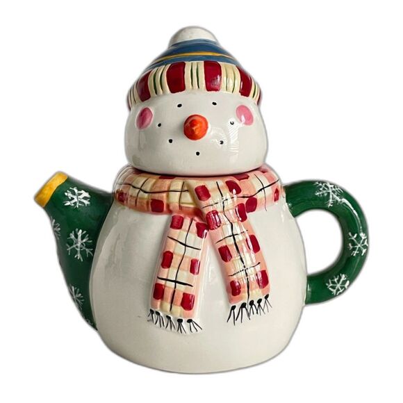 Super Cute Vintage Sakura Decorative Snowman Teapot Designed by Debbie Mumm 6" - Picture 1 of 9